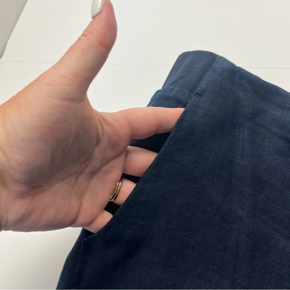 J. Jill Love‎ Linen Cropped Pants Womens Large Petite Navy Blue Pull On Pockets - Picture 9 of 13